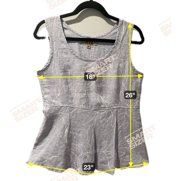 Flax 100% Linen Top Gingham Blue Check Tank Top Leaves Floral Cottagecore XS - Picture 8 of 8
